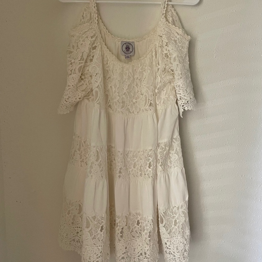 Muche et Muchette White Lace Boho Wedding Babydoll Dress